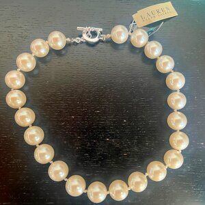 Lauren Ralph Lauren NWT Glass Pearl 12mm Toggle Closure Necklace